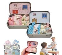 Little Pocket Bunny, Easter Basket Stuffer Decorative Boxes, DIY Pet Bunny Adoption House Tin Box for Friend Gift,Personalised Mini Plush Home Decorative (Pink+Blue)