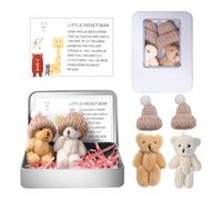 Little Pocket Worry Bear en caja con sombrero, adorable peluche emocional hecho a mano con tarjeta alentadora, bonitos regalos inspiradores, apoyo emocional y regalo inspirador (1 juego)