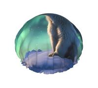 Little Polar Bear - Gorro de ducha para mujer, impermeable, reutilizable, con cordón elástico lavable, adecuado para cabello largo y trenzas, ideal para ducharse.