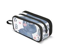 Little Princess Hippo A Crown - Estuche para lápices de gran capacidad para niños y niñas, 3 compartimentos, organizador de papelería, estuche para escuela, oficina, trabajo, Corona de hipopótamo de