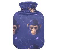 Little Purple - Botellas de agua caliente con cara de chimpancé con cubierta suave, bolsa de agua de 2 L para aliviar el dolor