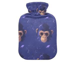 Little Purple - Botellas de agua caliente con cara de chimpancé con cubierta suave, bolsa de agua de 2 L para aliviar el dolor
