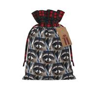 Little Raccoon - Bolsa de Navidad con cordón a juego con estampado de caras de mapache con etiqueta de papel kraft de 4.7 x 6.9 pulgadas para Halloween