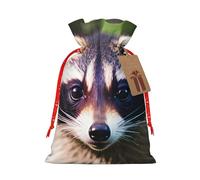 Little Raccoon Face 1 - Bolsa de lino de arpillera con estampado de cara de mapache para regalos de Navidad, regalo de fiesta, talla M