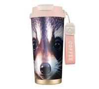 Little Raccoon Face 1 - Botellas de agua aisladas de acero inoxidable para mujeres y hombres con tapa a prueba de fugas, color rosa