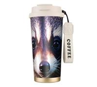Little Raccoon Face 1 - Botellas de agua aisladas de acero inoxidable para mujeres y hombres con tapa a prueba de fugas, color blanco