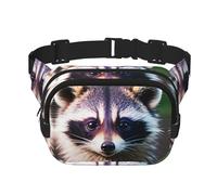 Little Raccoon Face 1 - Riñonera cuadrada de doble capa con estampado de cara de mapache unisex, Negro -, Talla única