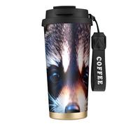 Little Raccoon Face - Botellas de agua aisladas de acero inoxidable para mujeres y hombres con tapa de popote, a prueba de fugas, color negro