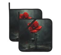 Little Red Flowers in The Rain - Soportes cuadrados para macetas (2 unidades, 20,3 x 20,3 cm), telas de calidad, antiquemaduras y fáciles de limpiar