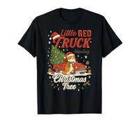 Little Red Truck Árbol de Navidad Gato Vintage Lindo Camiseta