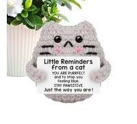 Little Reminders Positive Cat - Ganchillo hecho a mano, adorable mini gato, tejido con mensaje, ligero y suave | Regalo de cesta de Pascua, acento alegre en el hogar, decoración de escritorio de ofici