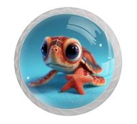 Little Turtle and Starfish - 4 pomos redondos de cristal para decoración de armario, material ABS, accesorios de cocina, pomos de cajón de muebles, tiradores de un solo agujero