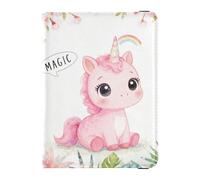 Little Watercolor Dragon - Soporte de cuero para pasaporte de viaje familiar, impermeable, para dinero y tarjetas, organizador de viaje para mujer, rosado (Pink Unicorns), Talla única, Moda