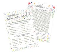 Little Wildflower Girl Baby Shower Juegos de fiesta - Who Knows Mommy Best y Word Search (2 juegos) - 20 tarjetas de doble cara - Suministros para fiesta de baby shower
