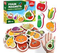 Little World 25 imanes de nevera para niños de 1 a 3 años, seguros, duraderos, impermeables, imanes de espuma para nevera con caja de regalo colorida, imanes de frutas y verduras no tóxicos para niños