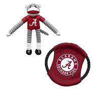 Littlearth NCAA University of Alabama Sock Monkey and Flying Disc - Juego de juguetes para mascotas