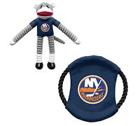 Littlearth NHL New York Islanders Sock Monkey and Flying Disc - Juego de juguetes para mascotas