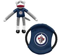 Littlearth NHL Winnipeg Jets Sock Monkey and Flying Disc - Juego de juguetes para mascotas