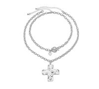 LittleFathand Collar de cruz gruesa con colgante de cruz dorada grande, collar con hebilla martillada para mujeres y hombres, joyería de moda, regalo que no se deslustra, Zinc, No es una piedra