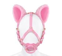 LittleForBig Arnés de Cabeza de Cuero con Orejas Peludas para Petplay | Little Furry, cuero suave y resistente, mordaza con chupete desmontable, correas ajustables, orejas desmontables, DIY