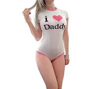 LittleForBig Bebé Adulto Amante del Pañal (ABDL) Mono Botón Entrepierna Onesie-patrón de I Love Daddy Rosa M