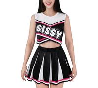 LittleForBig Conjunto de minifalda unisex sin mangas, babydoll Cheer Sissy Croptop, Negro, 4XL
