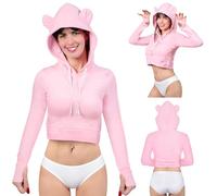 LittleForBig Cozy Bear - Sudadera corta con capucha para mujer, casual, ajuste regular, manga larga, con cordón, color rosa, rosa, 4XL