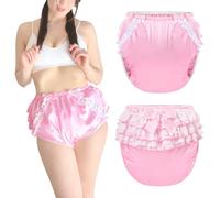 LittleForBig Lavable Reutilizable Impermeable Encaje Fruncido Lazo Bastante Satén Sobre Adulto Pañal Cubierta, Rosa., XXL