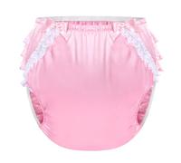 LittleForBig Lavable Reutilizable Resistente al Agua Con Volantes de Encaje y Lazo Bonito en Rosa Satén para Cubierta de Pañal Adulto Talla L