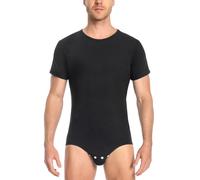 LittleForBig Mameluco de algodón para hombre, enterizo de pijama básico de ajuste relajado, Negro, M