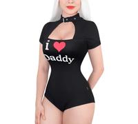 LittleForBig Mameluco de algodón, pijama, bodysuit-I Love Daddy Pattern, Negro-1, XXL