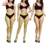 LittleForBig Medias de cintura alta calcetines de malla 3 pares, amarillo, Talla única