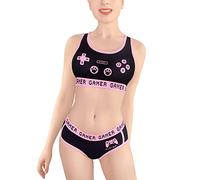 LittleForBig Mujer Camisola y Bragas de algodón Conjunto Bralette de Ropa Deportiva de salón - Playgirl Negro S