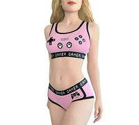 LittleForBig Mujer Camisola y Bragas de algodón Conjunto Bralette de Ropa Deportiva de salón - Playgirl Rosa XS