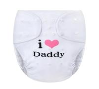 LittleForBig Pañal de tela impermeable lavable ajustable reutilizable para adultos, talla única - I Love Daddy Blanco