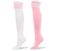 LittleForBig Rodilla Alto Colegialas Largos Rayas Tubo Calcetines Estilo Universitario 2 Pares M - Blanco y Rosa