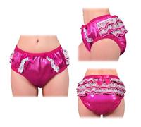 LittleForBig Ropa interior suave, cómoda, lavable, reutilizable, con lazo de encaje con volantes, bonito en negro/rosa/rosa brillante, impermeable, pantalones de entrenamiento para adultos, hot pink