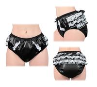 LittleForBig Ropa interior suave, cómoda, lavable, reutilizable, con lazo de encaje con volantes, bonito en negro/rosa/rosa brillante, impermeable, pantalones de entrenamiento para adultos, Negro, L