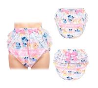 LittleForBig Seda Lavable, Reutilizable, Impermeable con Volantes Encaje con Cinta de Satén Puppy Love Little Blue Patrón Volantes Pañal Adulto Cubierta Rosa S