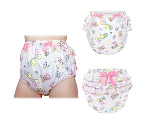 LittleForBig Sedoso lavable reutilizable impermeable con lazo de encaje fruncido bonito en bebé Cuties patrón sobre adultos pañal cubierta rosa XL