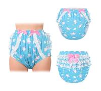 LittleForBig Sedoso Lavable Reutilizable Impermeable Rumbado Encaje Lazo Bonita en Snuggle Bunny Patrón Sobre Adulto Pañal Cubierta Azul L