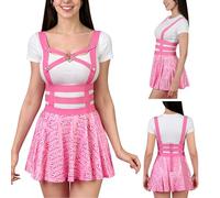 LittleForBig Sissy - Falda de jersey con arnés extraíble en el pecho, correas elásticas ajustables, vestido corto plisado sedoso de línea A, rosa, XL