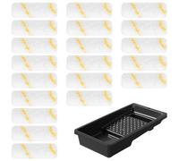 Littlegaofeithing 20Pcs Paint Roller Sleeve 10cm,Paint Sleeve,Recambio para rodillo de pintura, rodillo de pintura, amarillo-blanco con bandeja de pintura.