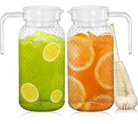 Littlegaofeithing 2Pcs 1 Litro decantador de agua, jarra de plástico moderno diseño de patrón de lágrima, jarra de plástico con tapa y asa, para infusor de frutas, té helado, café caliente, leche