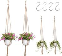 Littlegaofeithing Conjunto de 4 Piezas para Colgar Macrame de Planta, Cesta Colgante Macrame con 4 Ganchos en Forma de s para Interiores, Exteriores, Jardines, Balcones, Patios, Ventanas