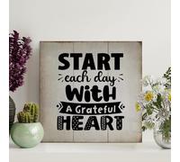 LITTLEGROVE SEEDS Wooden Pallet Sign Start Each Day With A Grateful Heart Wood Signs With Quotes 12x12in Wall Decor Farmhouse Decor Wall Art Wall Hang