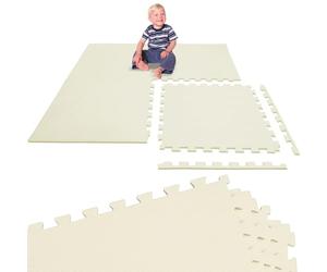 LittleTom Alfombra Puzzle Infantil Beige - 4 Piezas Encajables 50x50 cm - Colchoneta de Goma Espuma EVA 100x100 cm para Niños - Protector Suelo Acolchado sin BPA - Manta de Juegos Impermeable