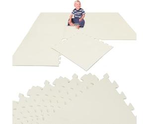 LittleTom Alfombra Puzzle Infantil Beige - 8 Piezas Encajables 50x50 cm - Colchoneta de Goma Espuma EVA 200x100 cm para Niños - Protector Suelo Acolchado sin BPA - Manta de Juegos Impermeable