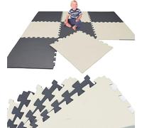LittleTom Alfombra Puzzle Infantil Beige & Gris - 8 Piezas Encajables 50x50 cm - Colchoneta de Goma Espuma EVA 200x100 cm para Niños - Protector Suelo Acolchado sin BPA - Manta de Juegos Impermeable