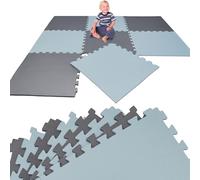 LittleTom Alfombra Puzzle Infantil Gris & Azul - 8 Piezas Encajables 50x50 cm - Colchoneta de Goma Espuma EVA 200x100 cm para Niños - Protector Suelo Acolchado sin BPA - Manta de Juegos Impermeable